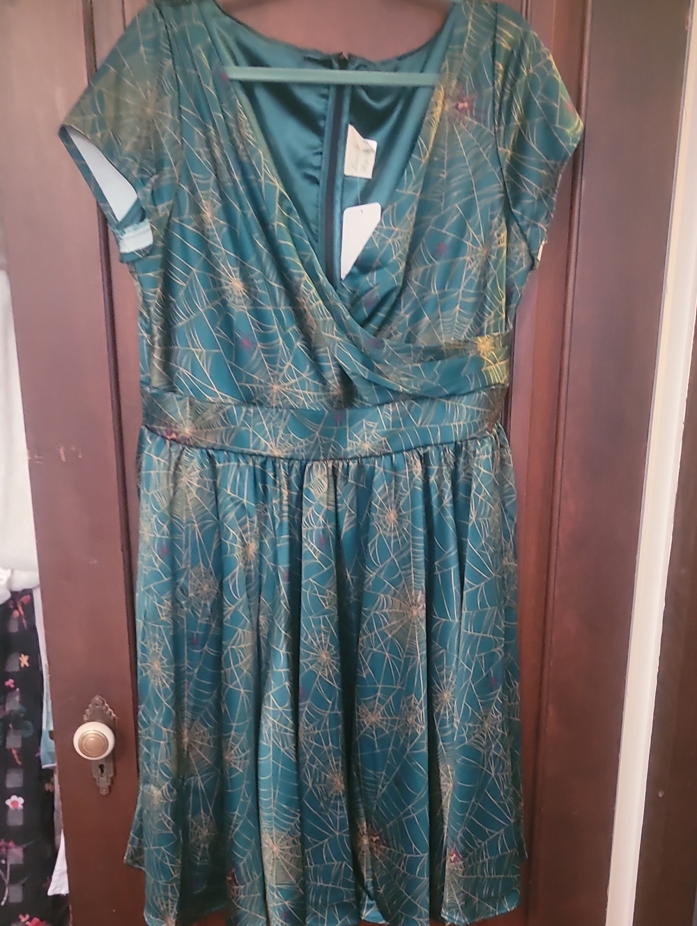 Teal Short-Sleeve Wrap Fit-and-Flare Dress